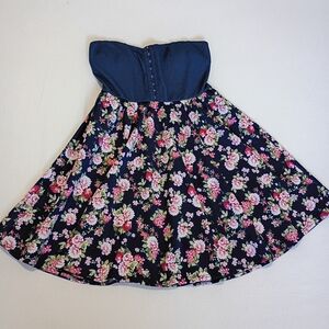 Papaya Strapless Floral Dress Sz M - Blue and Pink Summer Spring Preppy